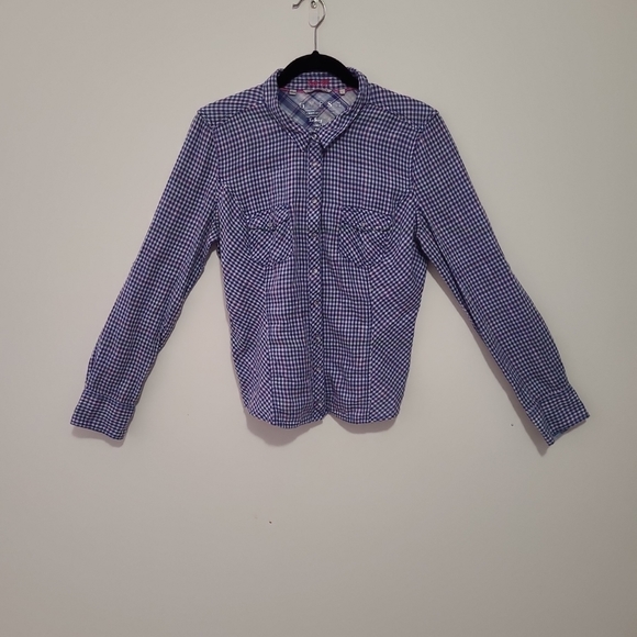  Guess Womens Button Down Shirt Sz L Gingham Check Barbie Western Pink Blue  - Picture 2 of 14